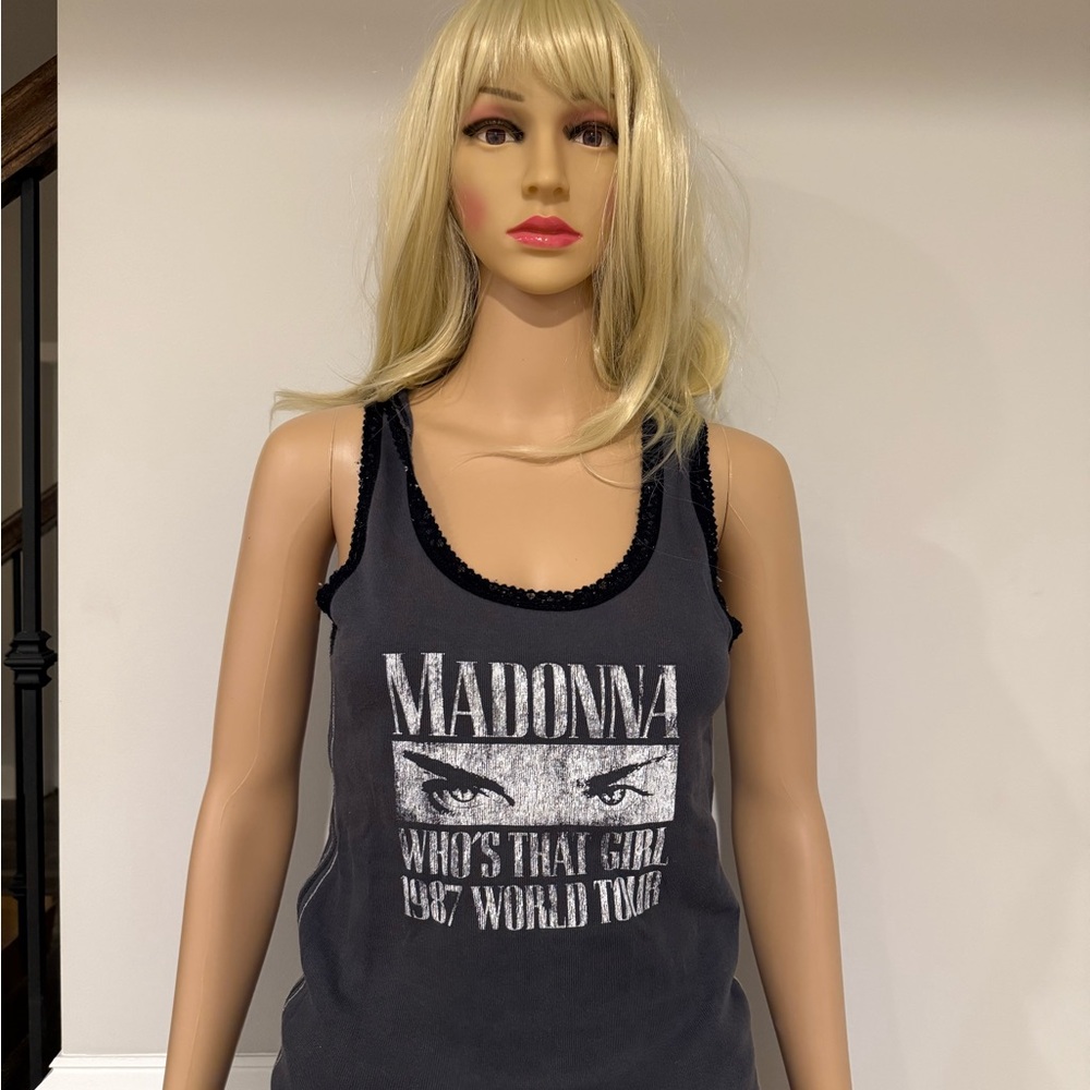 Vintage Trunk Ltd Gray Madonna who’s that girl Tank Top